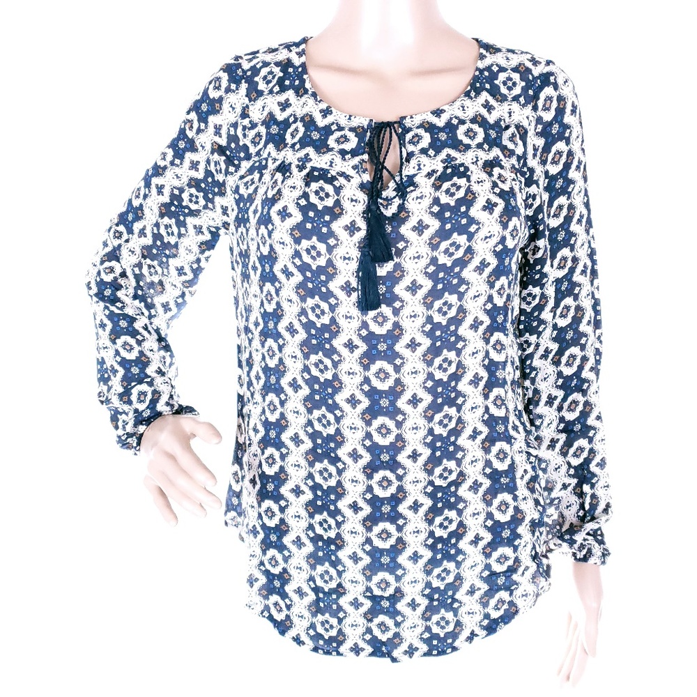 Lucky Brand Women Top Long Sleeve Blouse Drawstring Size XS